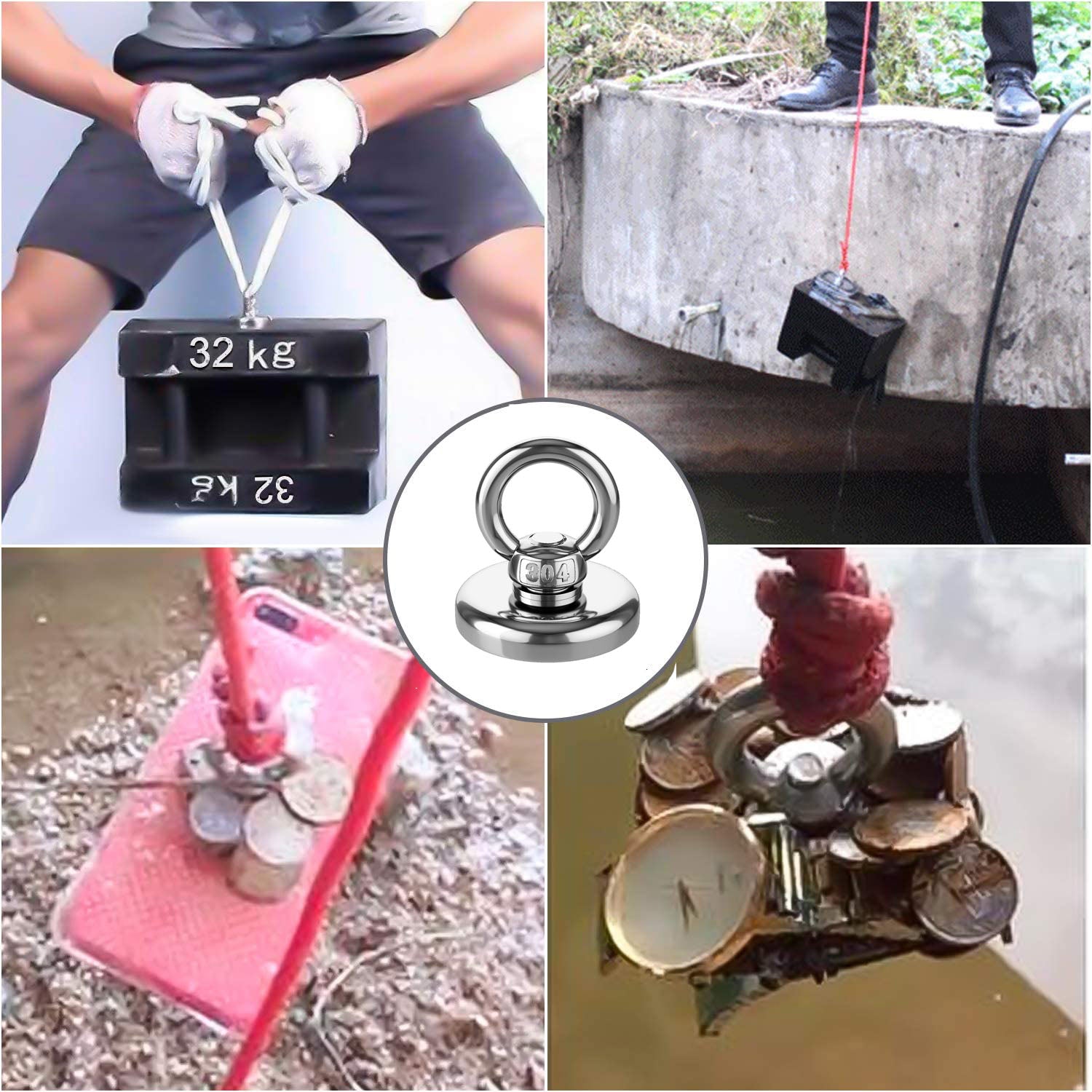 Salvage 60KG Recovery Magnet Hook Countersunk Hole Eyebolt Treasure Hunting Fishing V324-MAG-D42