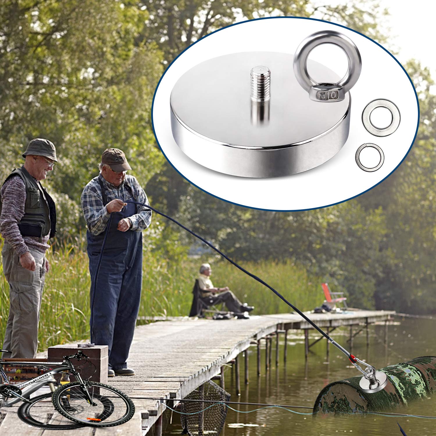Salvage 340KG Recovery Magnet Hook Countersunk Hole Eyebolt Treasure Hunting Fishing V324-MAG-D90