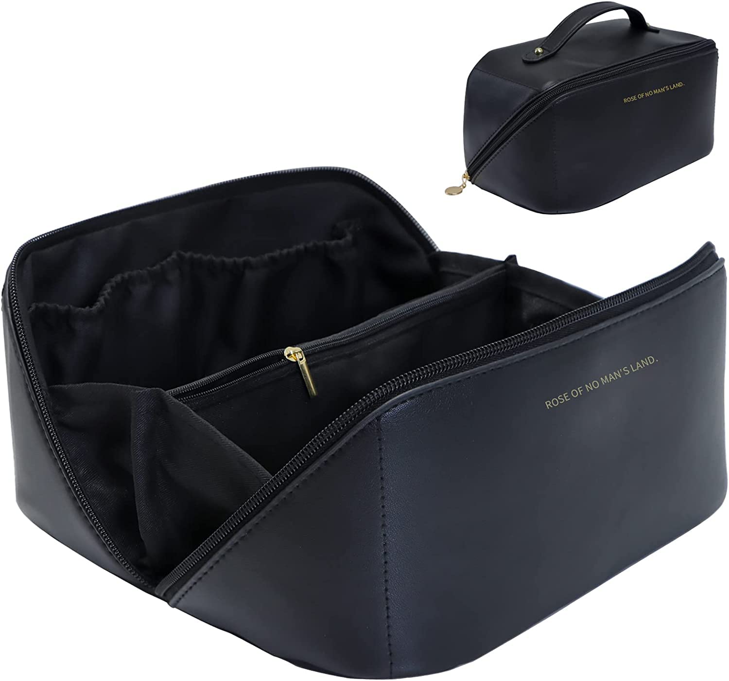 Large Travel Cosmetic Bag Portable Make up Makeup Bag Waterproof PU Leather Storage Black V324-MKBAG-BK