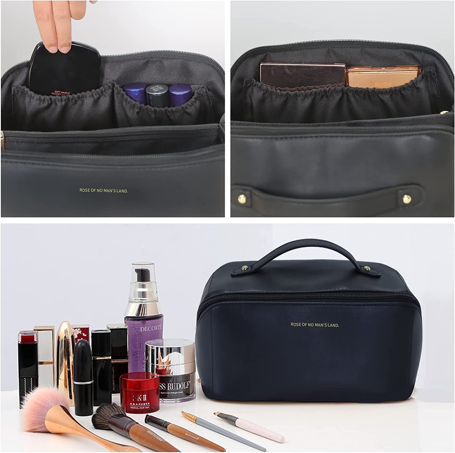Large Travel Cosmetic Bag Portable Make up Makeup Bag Waterproof PU Leather Storage Black V324-MKBAG-BK