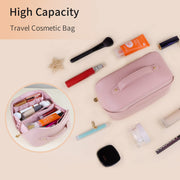 Large Travel Cosmetic Bag Portable Make up Makeup Bag Waterproof PU Leather Storage Pink V324-MKBAG-PK