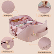 Large Travel Cosmetic Bag Portable Make up Makeup Bag Waterproof PU Leather Storage Pink V324-MKBAG-PK