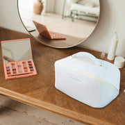 Large Travel Cosmetic Bag Portable Make up Makeup Bag Waterproof PU Leather Storage White V324-MKBAG-WH