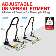 Motorcycle Universal Paddock Front & Rear Stand Lift Fork Stand Rear Wheel Swingarm Spool V324-MOTOSTANDTD061-SET