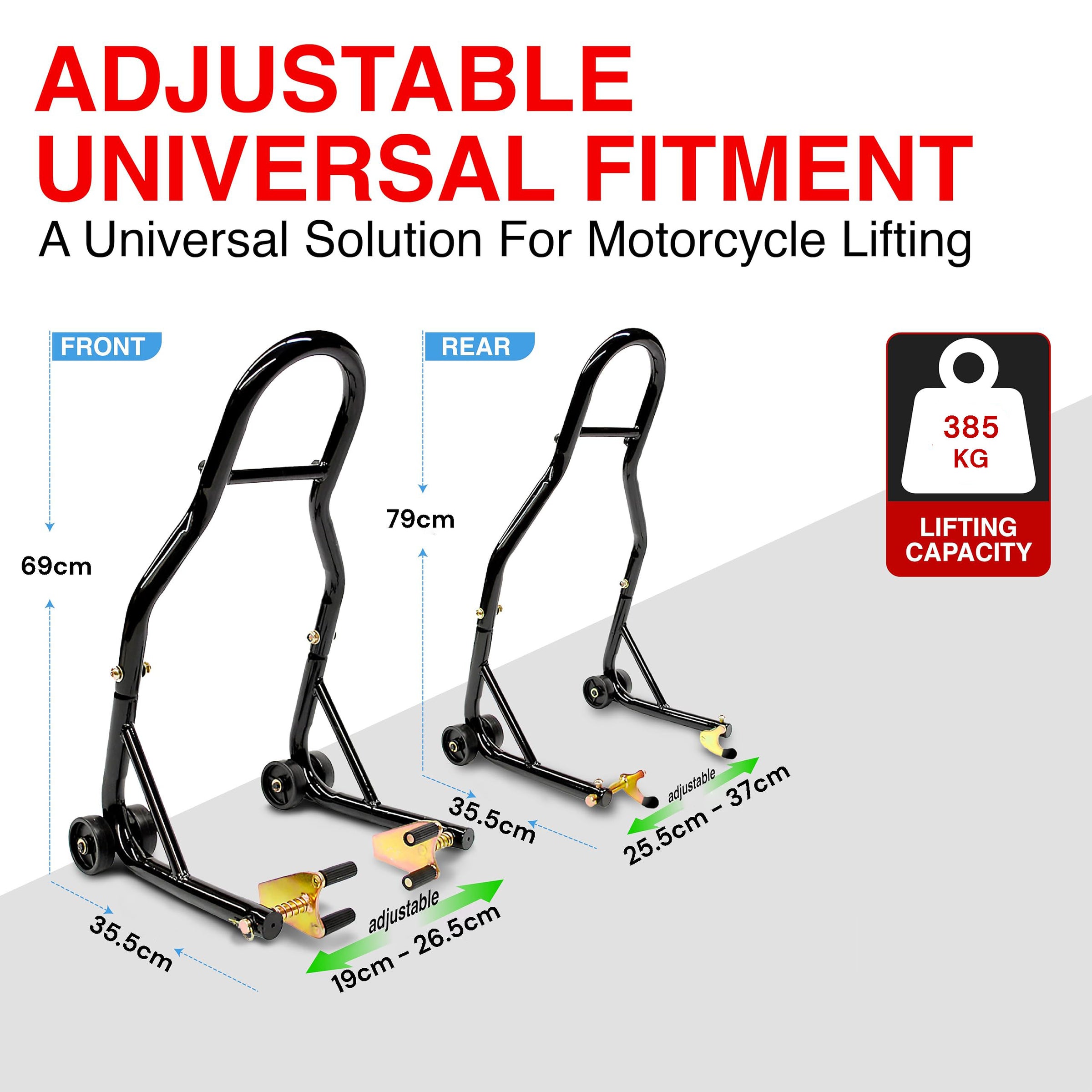 Motorcycle Universal Paddock Front & Rear Stand Lift Fork Stand Rear Wheel Swingarm Spool V324-MOTOSTANDTD061-SET