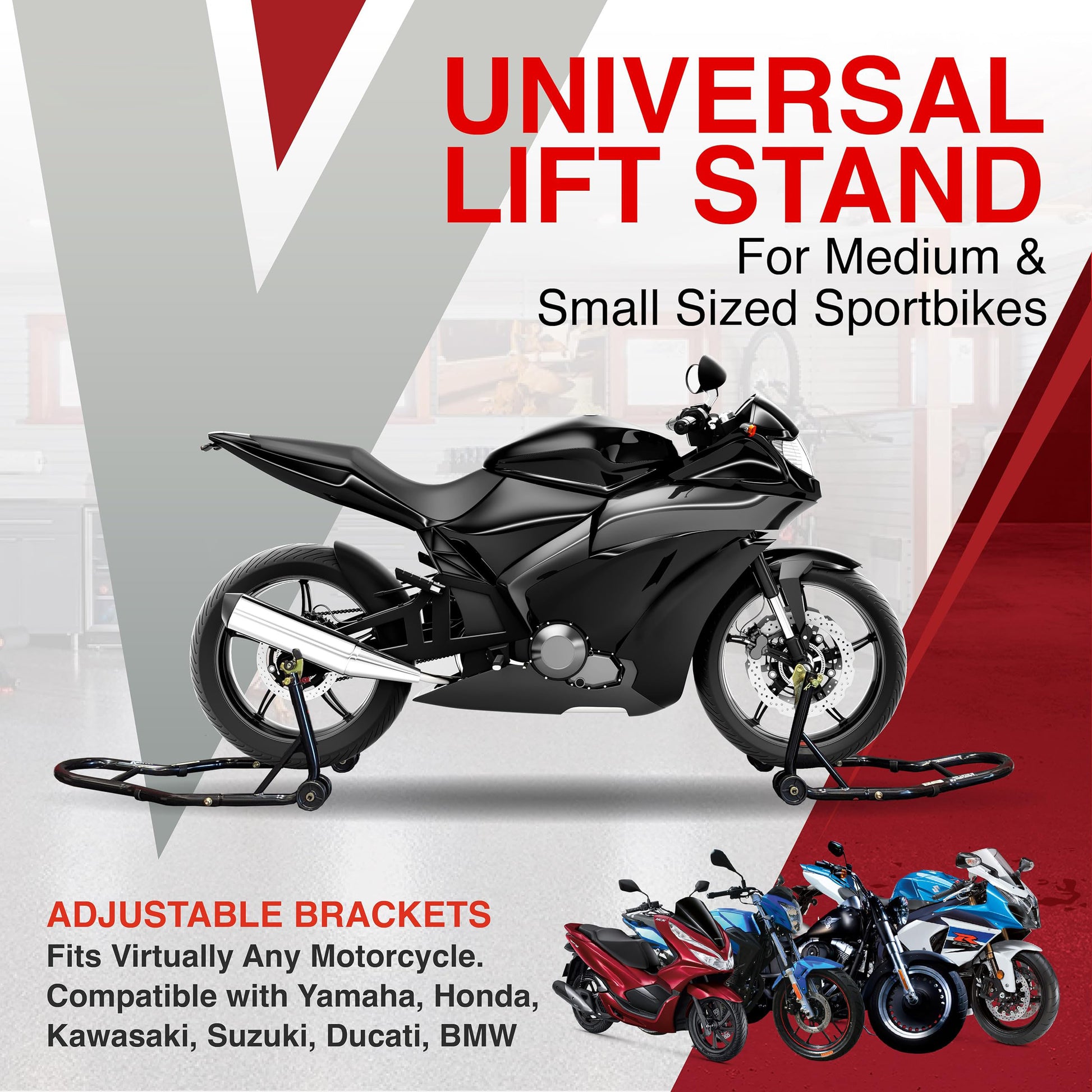 Motorcycle Universal Paddock Front & Rear Stand Lift Fork Stand Rear Wheel Swingarm Spool V324-MOTOSTANDTD061-SET