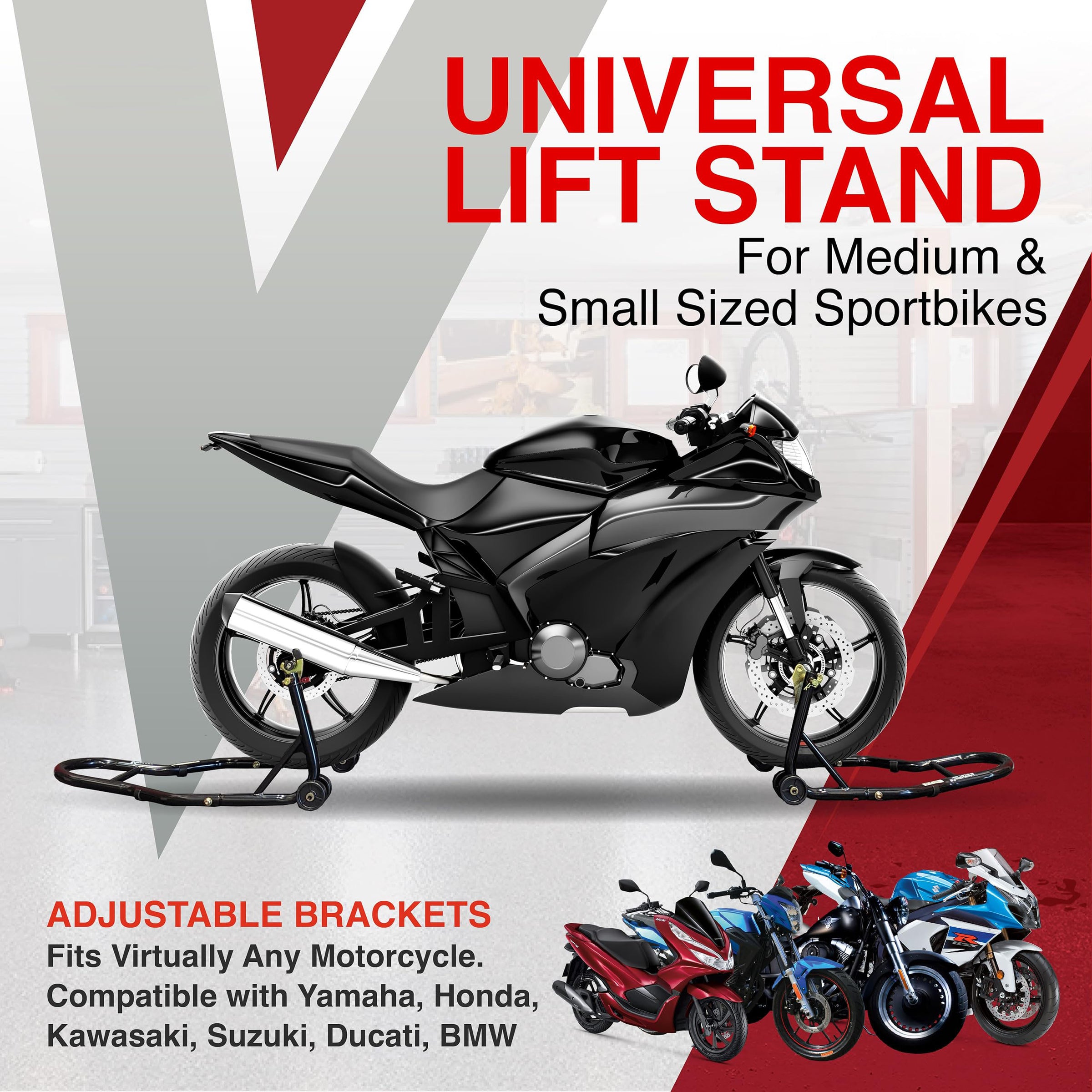Motorcycle Universal Paddock Front & Rear Stand Lift Fork Stand Rear Wheel Swingarm Spool V324-MOTOSTANDTD061-SET