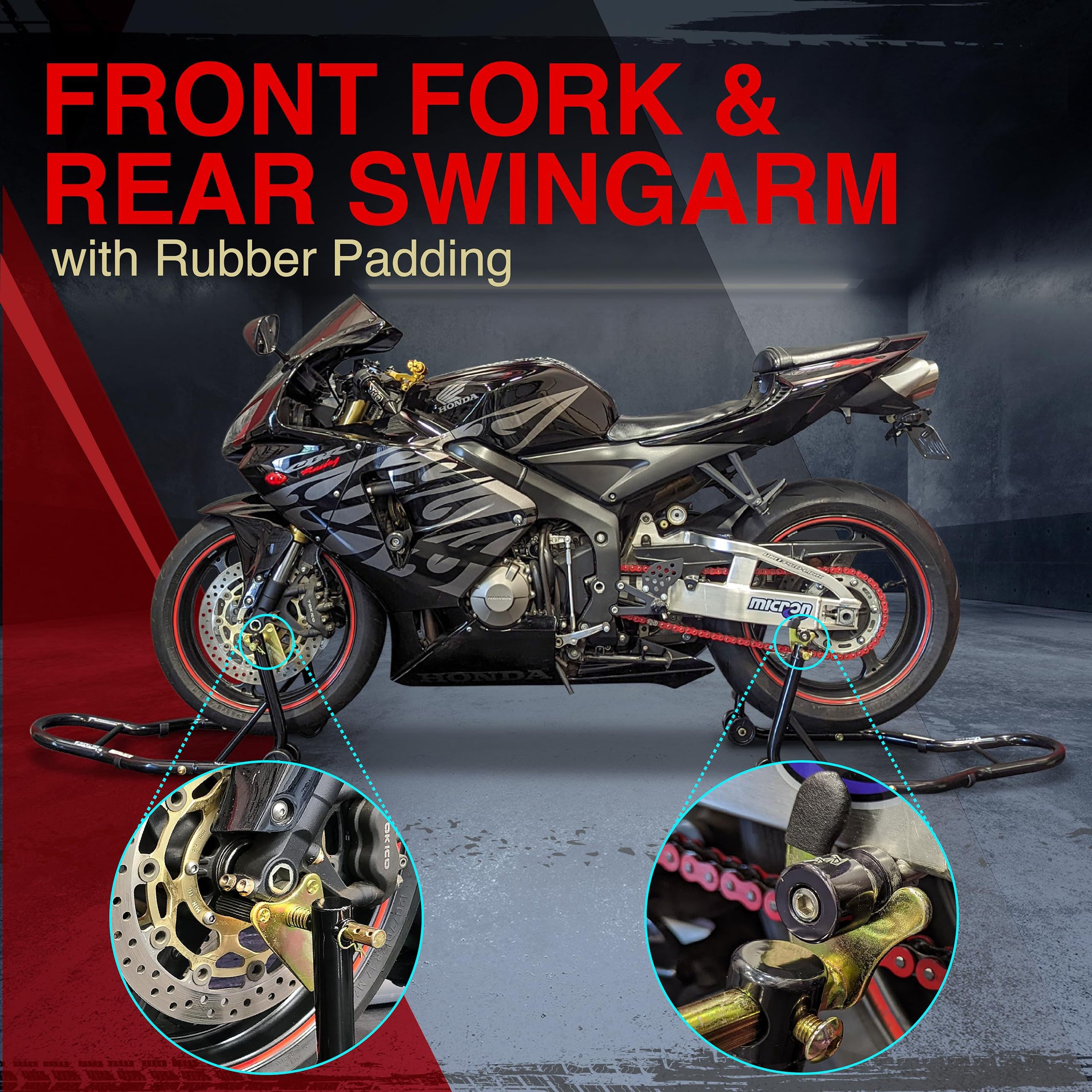 Motorcycle Universal Paddock Front & Rear Stand Lift Fork Stand Rear Wheel Swingarm Spool V324-MOTOSTANDTD061-SET