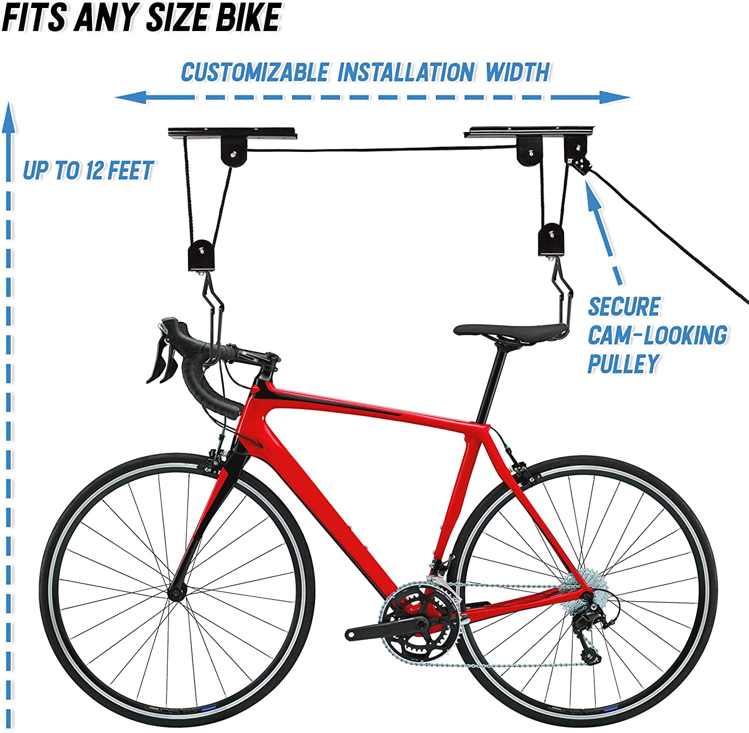 Kayak Bike Hoists Hanger Ladder Ceiling Mount 20kg Capacity Hooks Pulleys V324-PBH-1R
