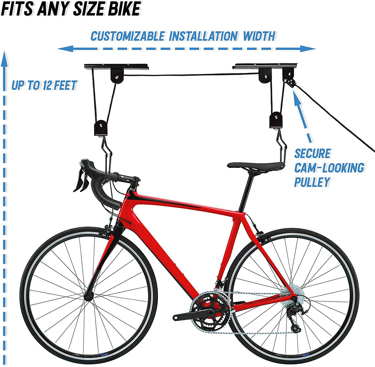 Kayak Bike Hoists Hanger Ladder Ceiling Mount 20kg Capacity Hooks Pulleys V324-PBH-1R