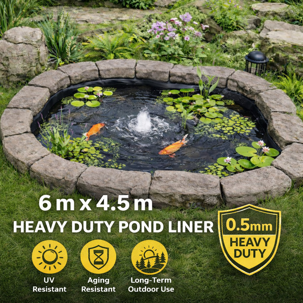 Heavy Duty 0.5mm HDPE Pond Liner Waterproof Sheet 4.5m x 6m for Garden & Fish Ponds V324-PDLINER45X6