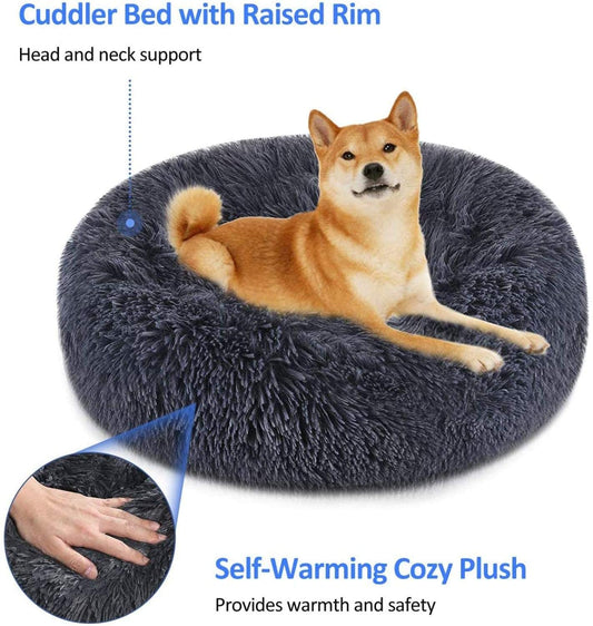 Soft Dog Bed Round Washable Plush Pet Kennel Cat Bed Mat Sofa Small 50cm V324-PETDB-DGREY-50