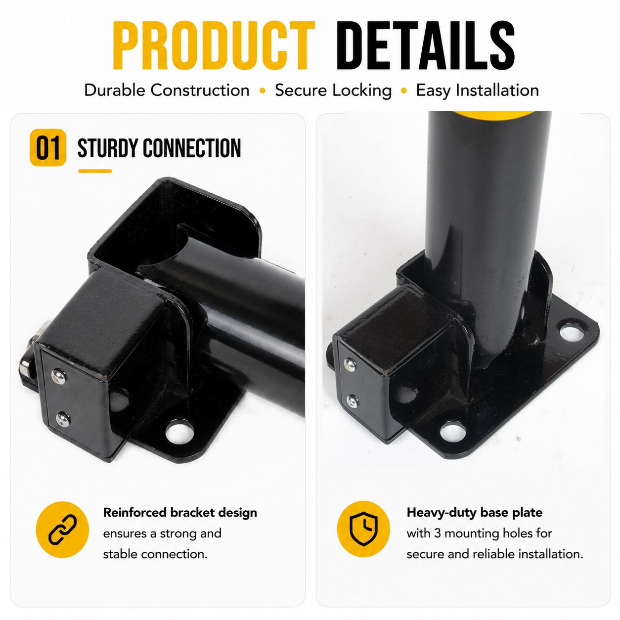 Heavy Duty Fold Down Parking Bollard Lockable Safety Post Yellow Black 61cm V324-PKBOLLARD-60CM