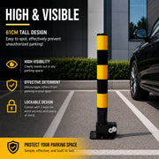 Heavy Duty Fold Down Parking Bollard Lockable Safety Post Yellow Black 61cm V324-PKBOLLARD-60CM