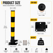Heavy Duty Fold Down Parking Bollard Lockable Safety Post Yellow Black 61cm V324-PKBOLLARD-60CM