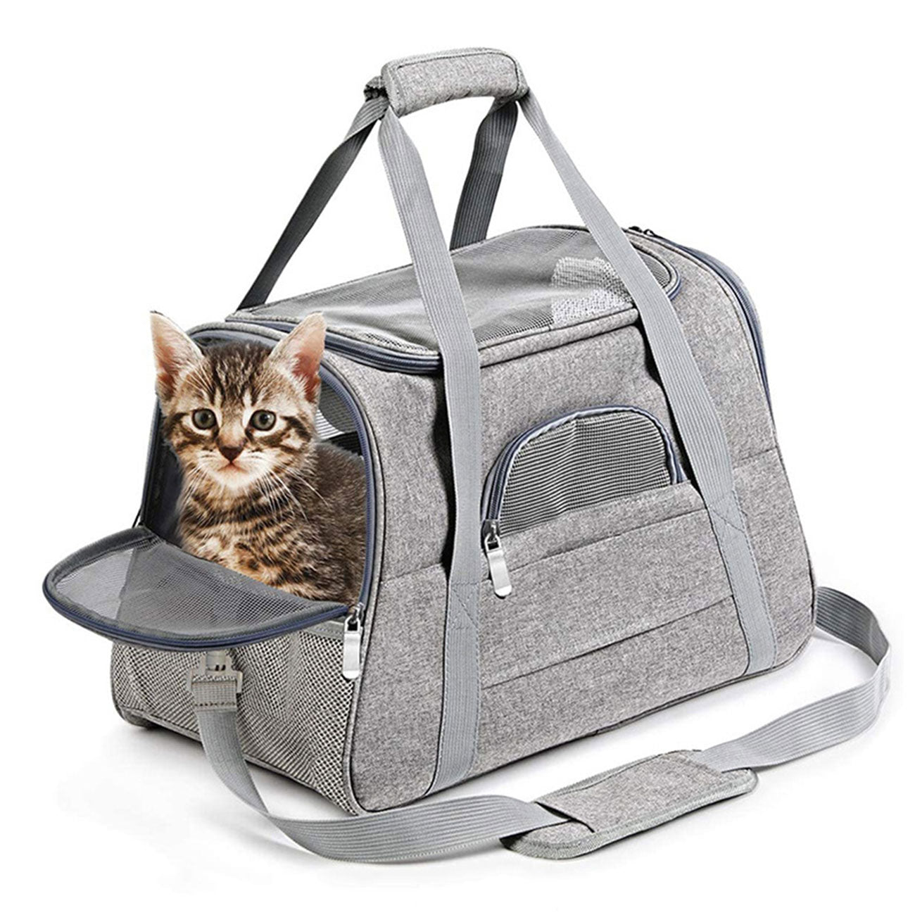 Pet Carrier Bag Travel Bag for Cats and Small Dogs Cozy Bed, Shoulder Strap V324-PT-BGGREY