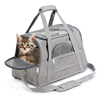 Pet Carrier Bag Travel Bag for Cats and Small Dogs Cozy Bed, Shoulder Strap V324-PT-BGGREY