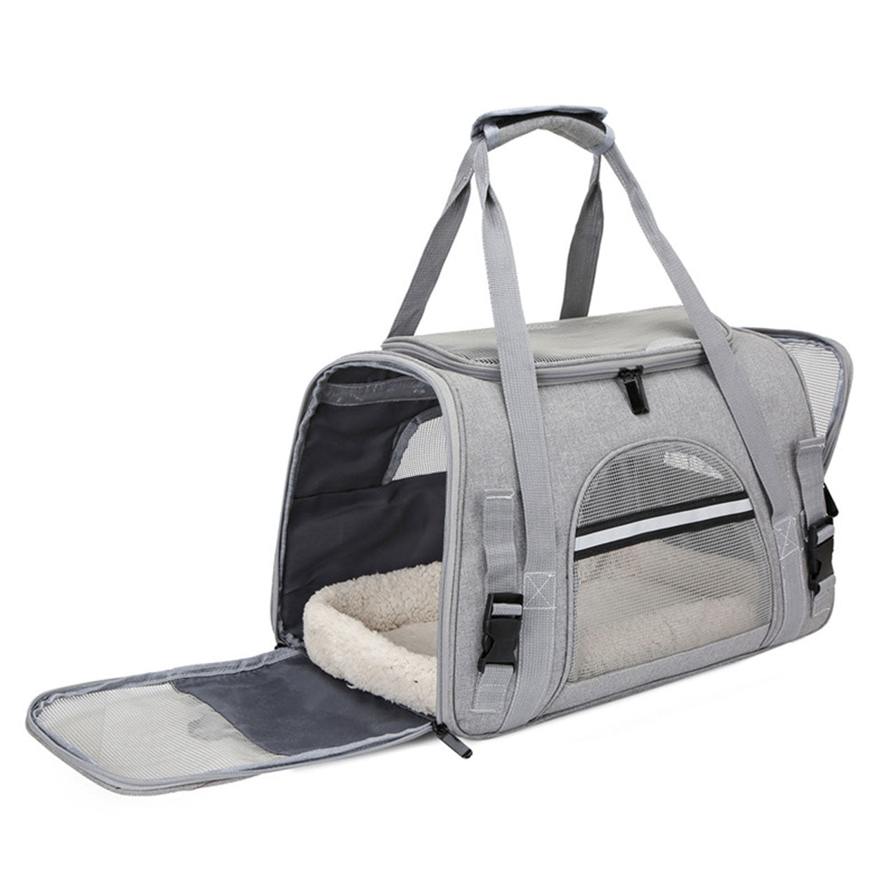 Pet Carrier Bag Travel Bag for Cats and Small Dogs Cozy Bed, Shoulder Strap V324-PT-BGGREY