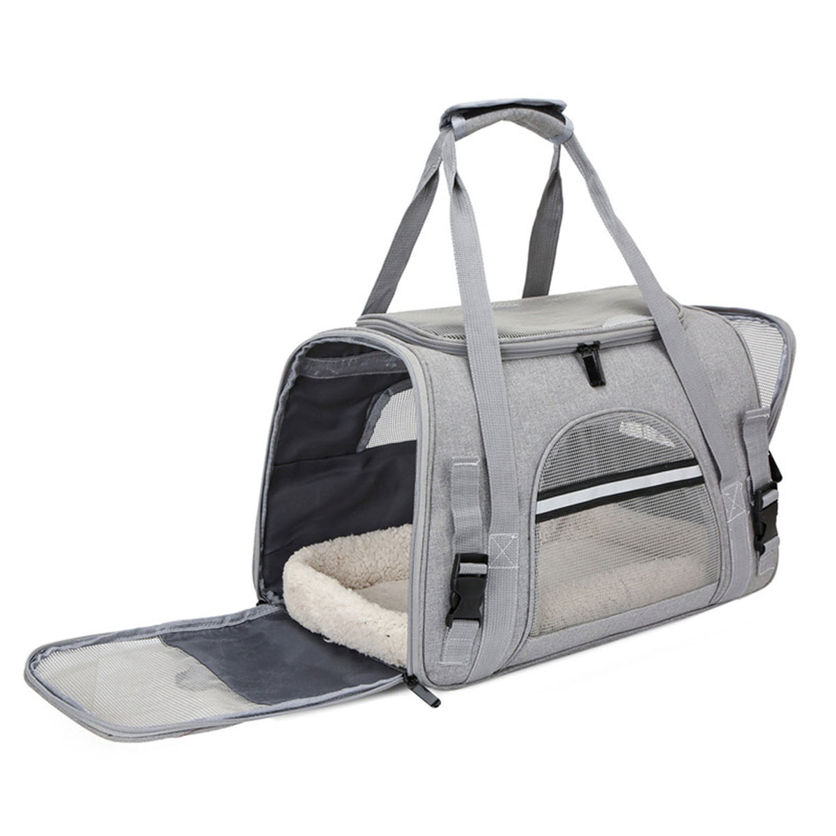 Pet Carrier Bag Travel Bag for Cats and Small Dogs Cozy Bed, Shoulder Strap V324-PT-BGGREY