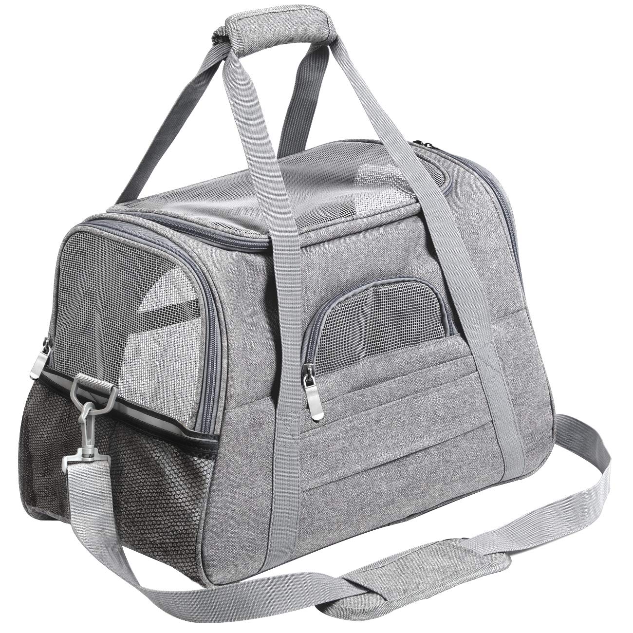 Pet Carrier Bag Travel Bag for Cats and Small Dogs Cozy Bed, Shoulder Strap V324-PT-BGGREY