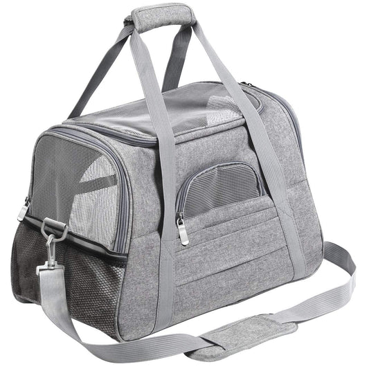 Pet Carrier Bag Travel Bag for Cats and Small Dogs Cozy Bed, Shoulder Strap V324-PT-BGGREY