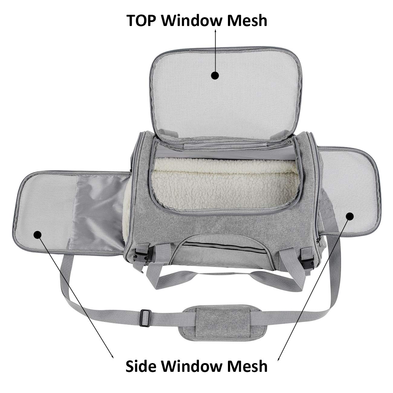 Pet Carrier Bag Travel Bag for Cats and Small Dogs Cozy Bed, Shoulder Strap V324-PT-BGGREY