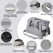 Pet Carrier Bag Travel Bag for Cats and Small Dogs Cozy Bed, Shoulder Strap V324-PT-BGGREY