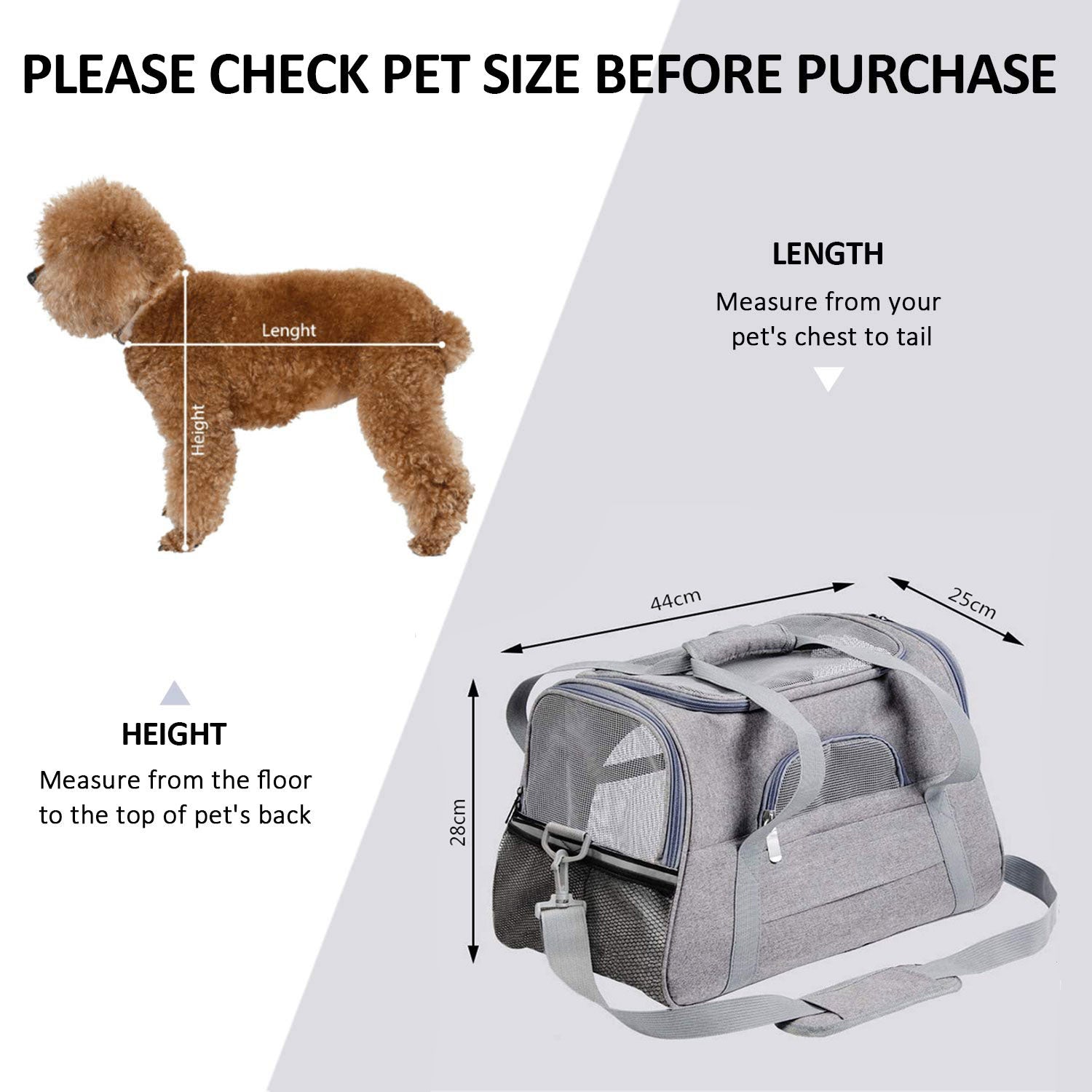 Pet Carrier Bag Travel Bag for Cats and Small Dogs Cozy Bed, Shoulder Strap V324-PT-BGGREY