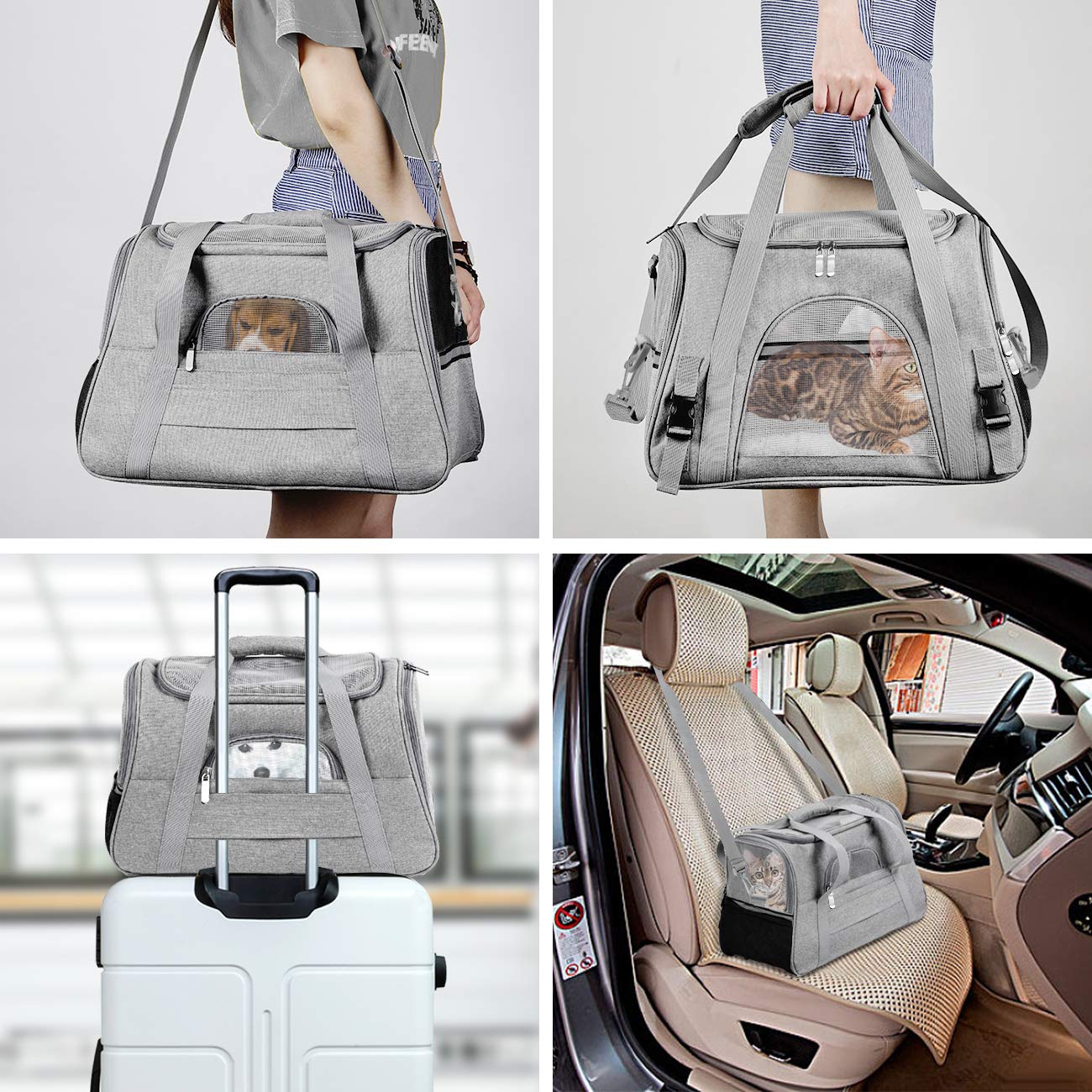Pet Carrier Bag Travel Bag for Cats and Small Dogs Cozy Bed, Shoulder Strap V324-PT-BGGREY