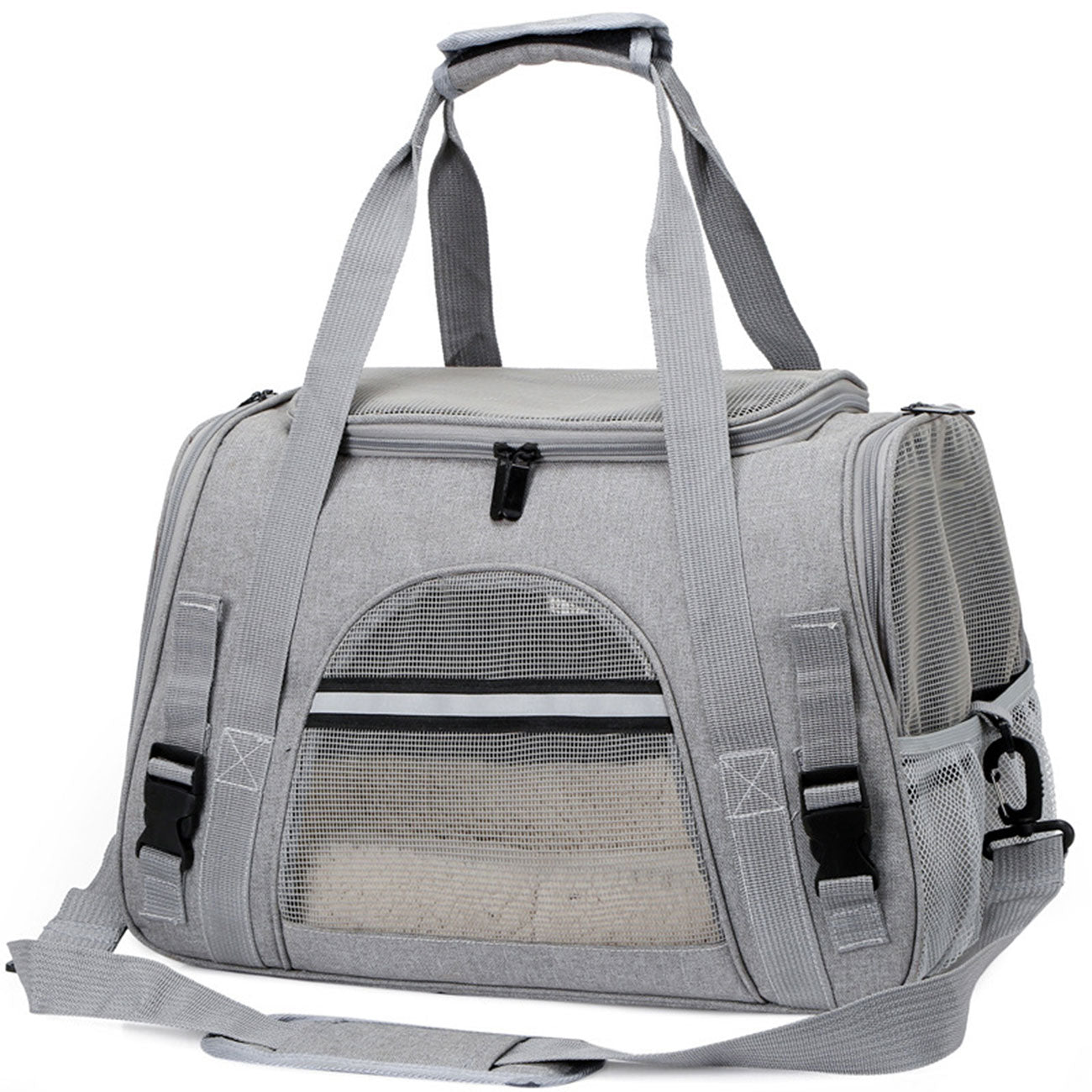 Pet Carrier Bag Travel Bag for Cats and Small Dogs Cozy Bed, Shoulder Strap V324-PT-BGGREY