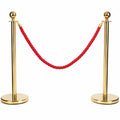Gold Queue Barrier Stanchion Set of 2 with Red Velvet Rope Crowd Control Bollards V324-RBAR-GOLD-RED-90