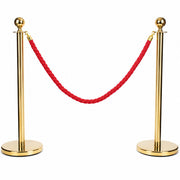 Gold Queue Barrier Stanchion Set of 2 with Red Velvet Rope Crowd Control Bollards V324-RBAR-GOLD-RED-90