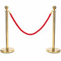 Gold Queue Barrier Stanchion Set of 2 with Red Velvet Rope Crowd Control Bollards V324-RBAR-GOLD-RED-90