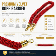 Gold Queue Barrier Stanchion Set of 2 with Red Velvet Rope Crowd Control Bollards V324-RBAR-GOLD-RED-90