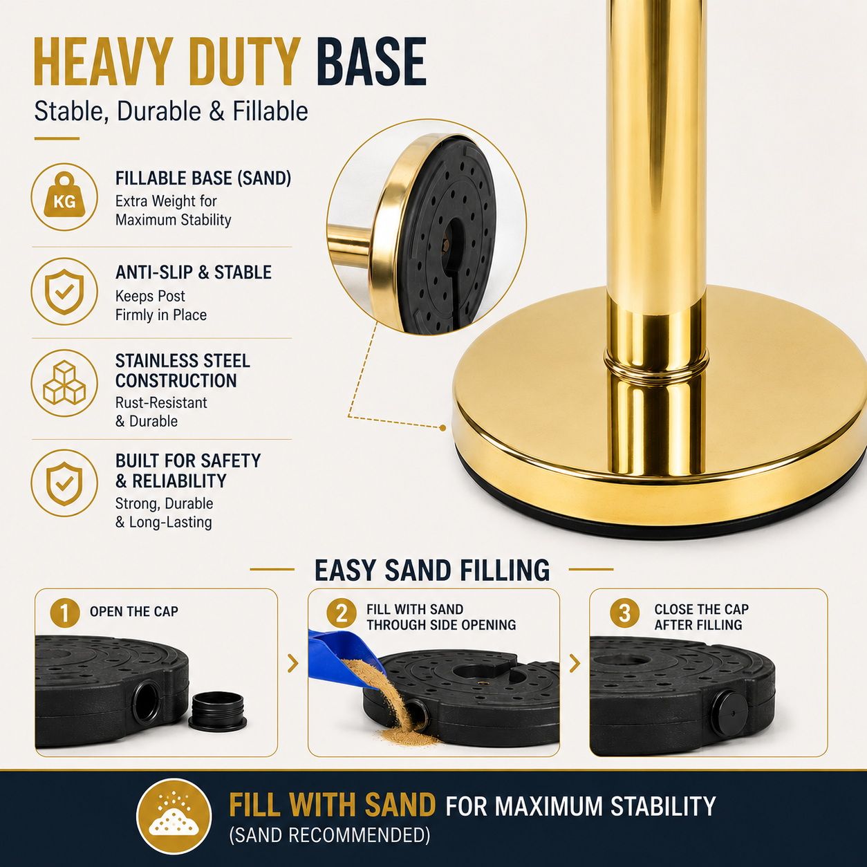 Gold Queue Barrier Stanchion Set of 2 with Red Velvet Rope Crowd Control Bollards V324-RBAR-GOLD-RED-90