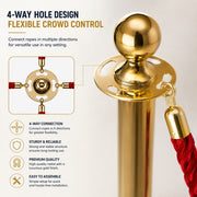 Gold Queue Barrier Stanchion Set of 2 with Red Velvet Rope Crowd Control Bollards V324-RBAR-GOLD-RED-90