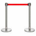 2 Pack Queue Barrier Stanchion Posts Retractable Belt Crowd Control Safety Barrier Silver Red V324-RBB-SLV-RD-90