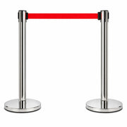 2 Pack Queue Barrier Stanchion Posts Retractable Belt Crowd Control Safety Barrier Silver Red V324-RBB-SLV-RD-90