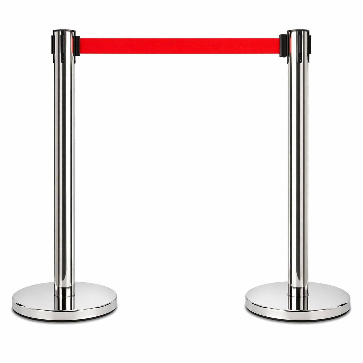 2 Pack Queue Barrier Stanchion Posts Retractable Belt Crowd Control Safety Barrier Silver Red V324-RBB-SLV-RD-90