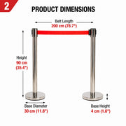 2 Pack Queue Barrier Stanchion Posts Retractable Belt Crowd Control Safety Barrier Silver Red V324-RBB-SLV-RD-90