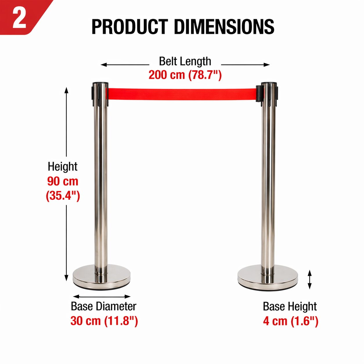 2 Pack Queue Barrier Stanchion Posts Retractable Belt Crowd Control Safety Barrier Silver Red V324-RBB-SLV-RD-90