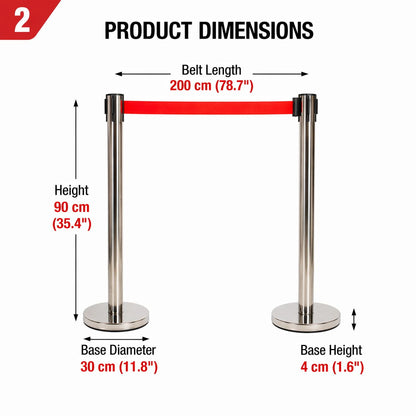 2 Pack Queue Barrier Stanchion Posts Retractable Belt Crowd Control Safety Barrier Silver Red V324-RBB-SLV-RD-90