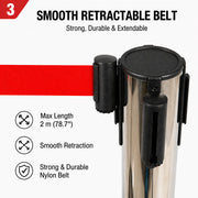 2 Pack Queue Barrier Stanchion Posts Retractable Belt Crowd Control Safety Barrier Silver Red V324-RBB-SLV-RD-90