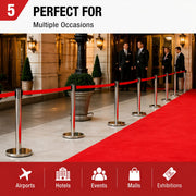 2 Pack Queue Barrier Stanchion Posts Retractable Belt Crowd Control Safety Barrier Silver Red V324-RBB-SLV-RD-90
