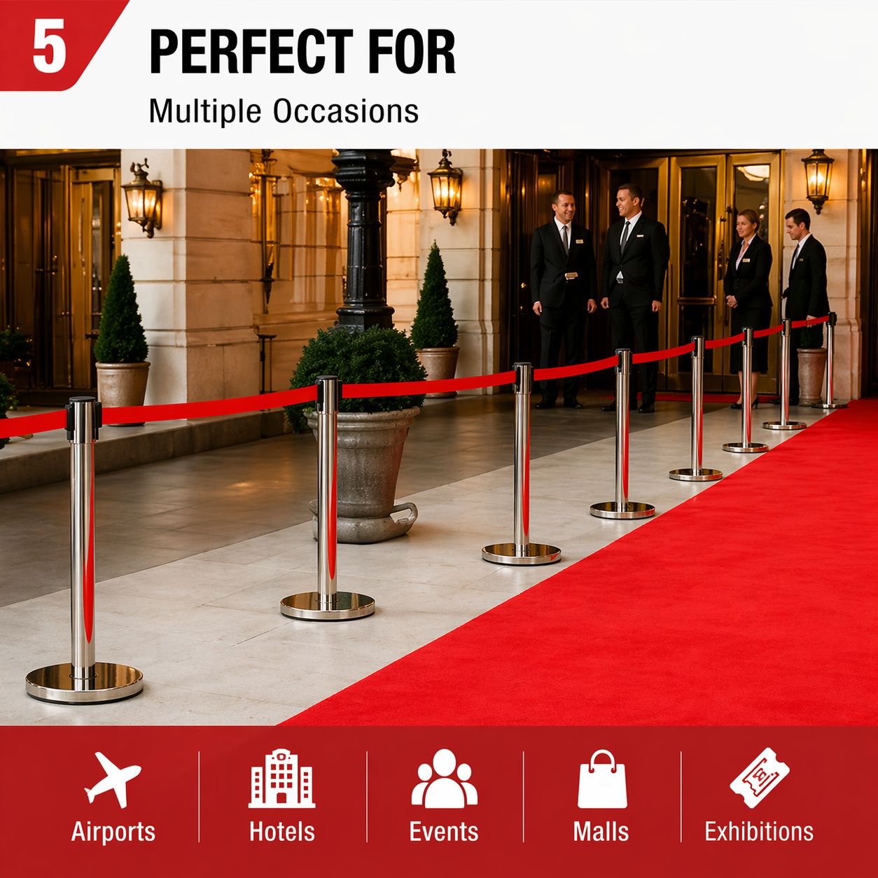 2 Pack Queue Barrier Stanchion Posts Retractable Belt Crowd Control Safety Barrier Silver Red V324-RBB-SLV-RD-90