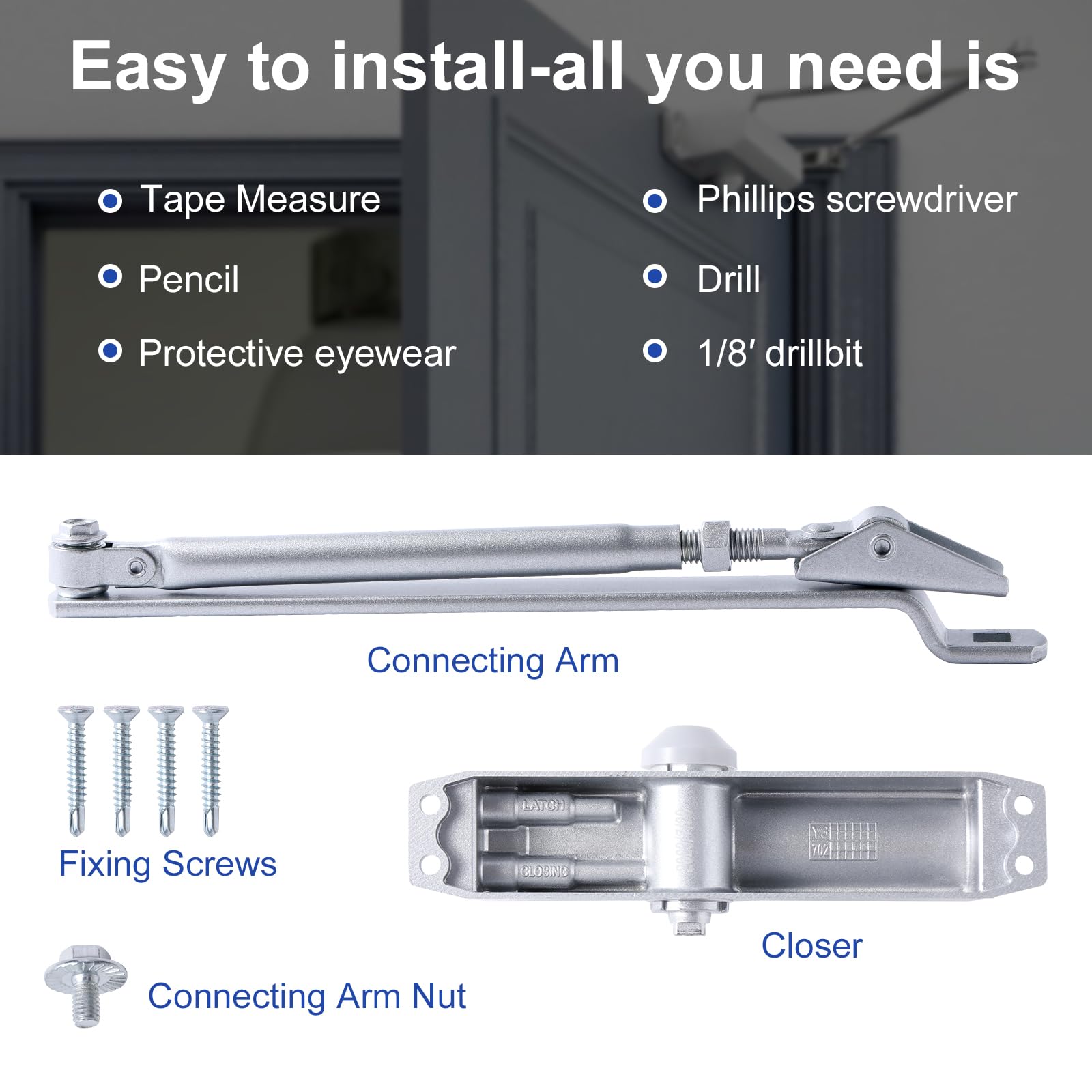 Auto Commercial Door Closers Hydraulic Door Closer for Home Commercial Door 45-60kg V324-SCLOCK-4560