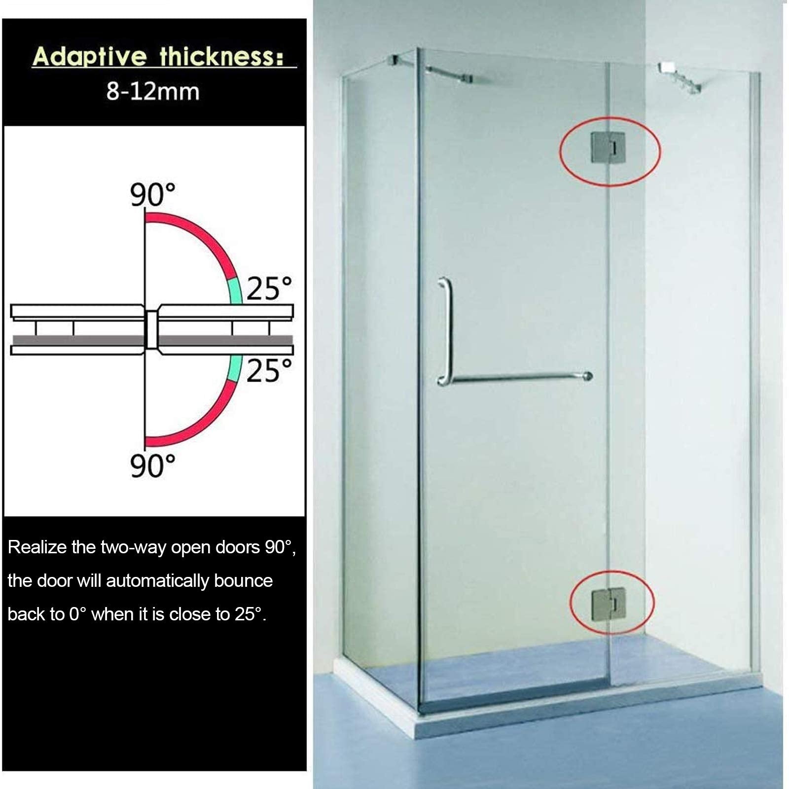 Shower Glass Door Gate Hinge 304 Stainless Steel 180 Degrees Polished Chrome Finish V324-SDHINGE-180