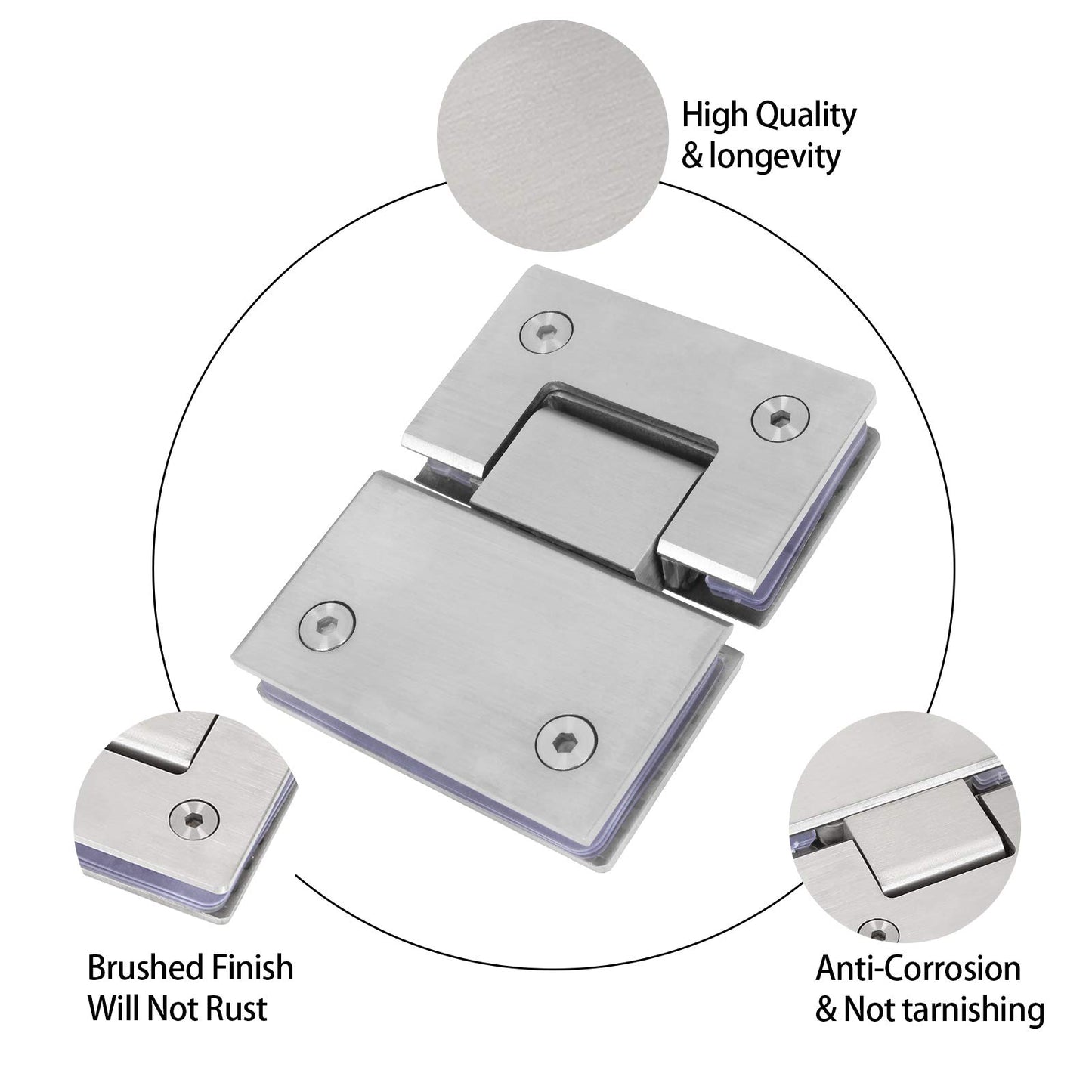 Shower Glass Door Gate Hinge 304 Stainless Steel 180 Degrees Polished Chrome Finish V324-SDHINGE-180
