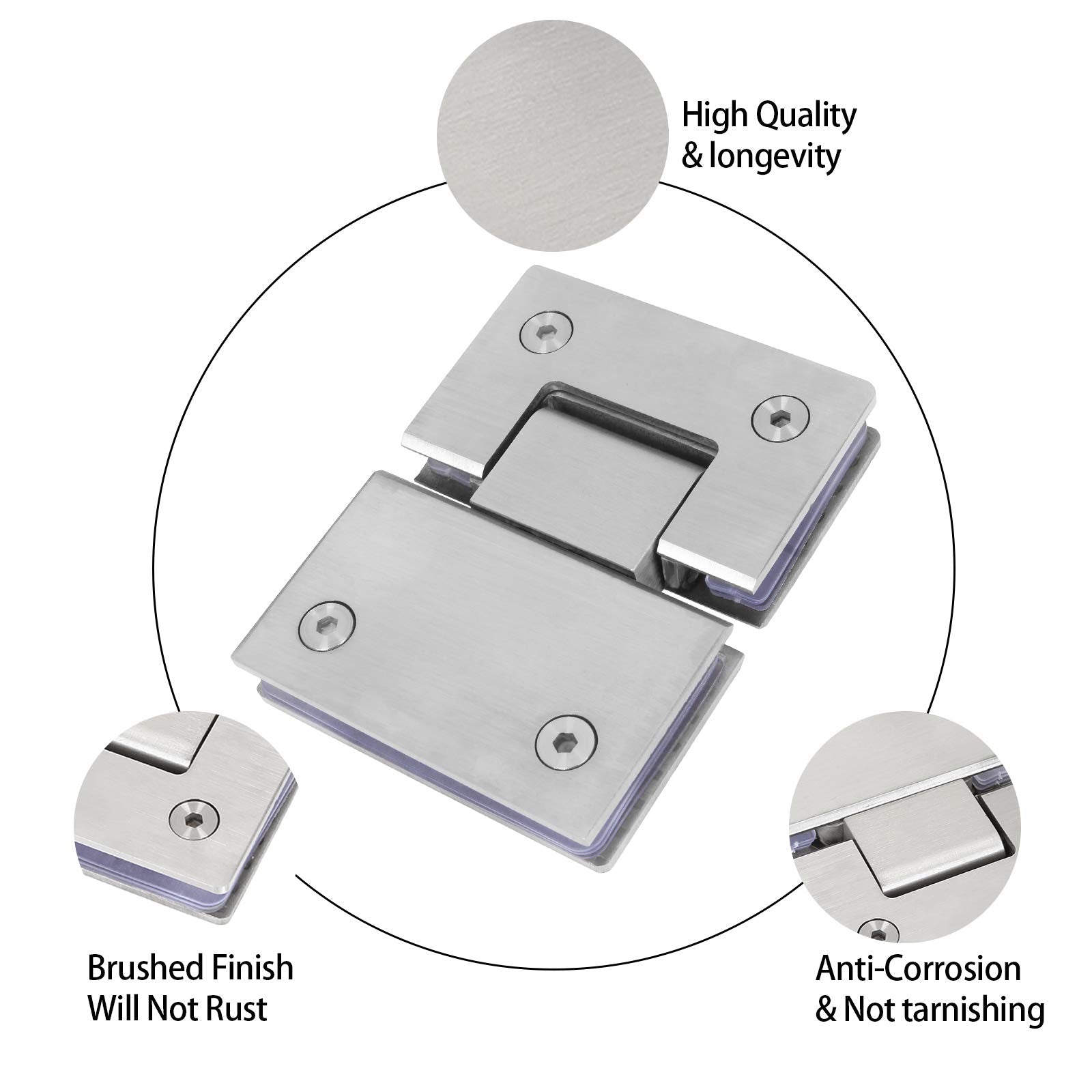 Shower Glass Door Gate Hinge 304 Stainless Steel 180 Degrees Polished Chrome Finish V324-SDHINGE-180