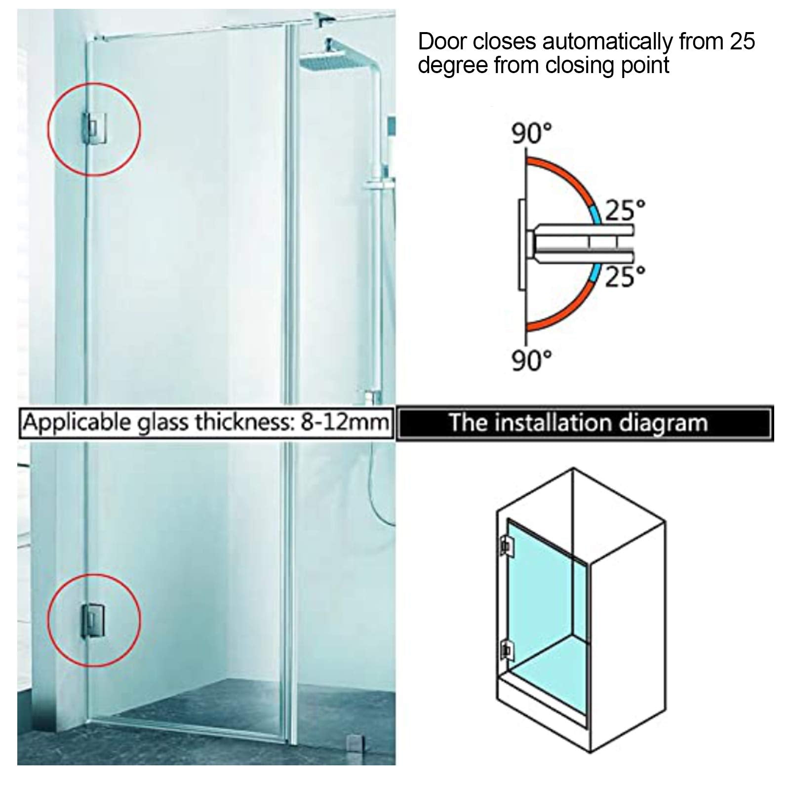 90 Degree Glass Door Cupboard Showcase Cabinet Clamp Glass Shower Doors Hinge 304 Steel V324-SDHINGE-90